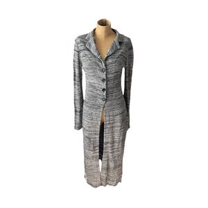 Vintage Y2K 90s‎ Long duster Sweater Boho Grey Acrylic Bell Sleeve Slit Med 9-11